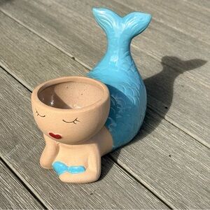 Ceramic Mermaid Planter in Turquoise - Vase Pot Succulent Candle Holder - Beach